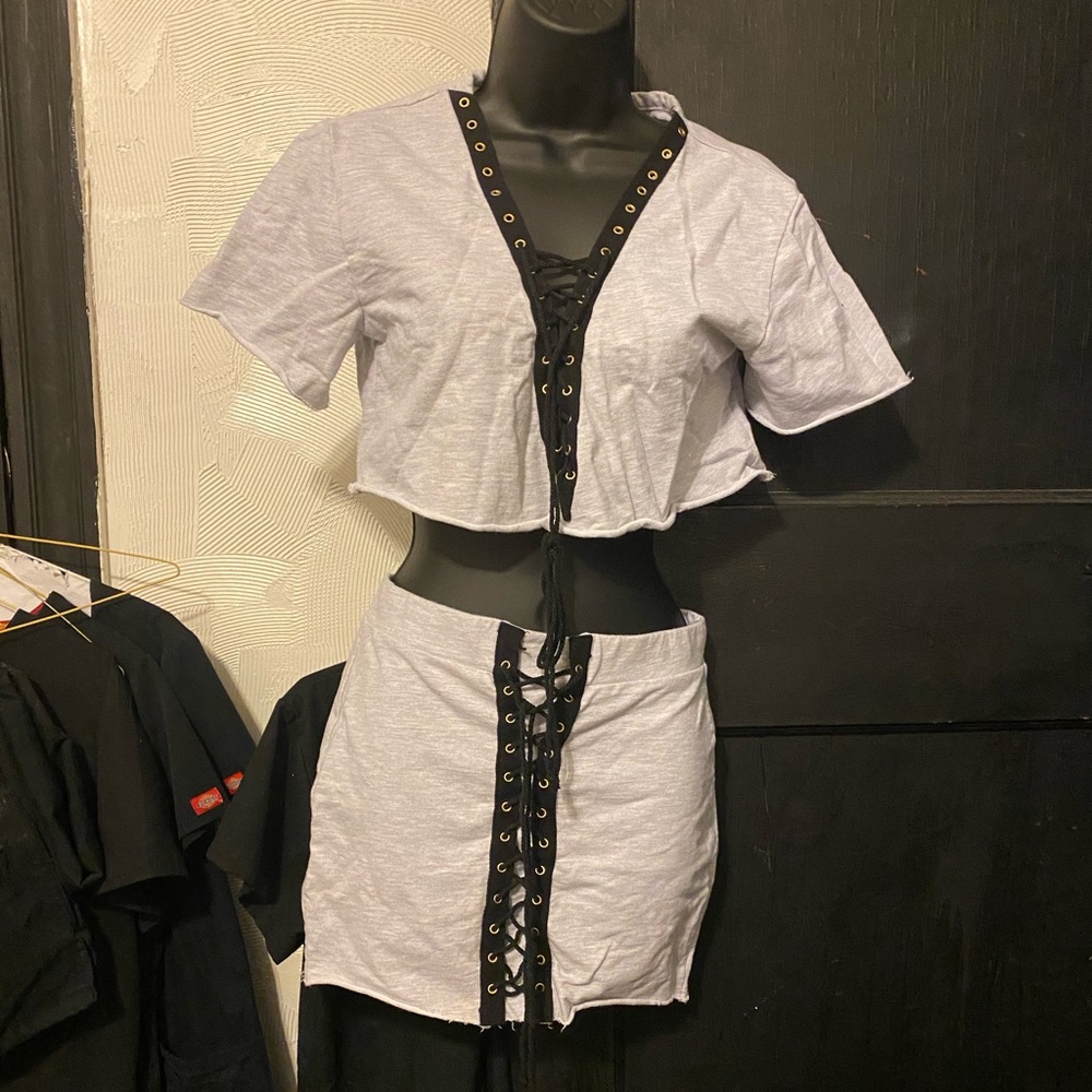 Two piece cropped top and skirt set